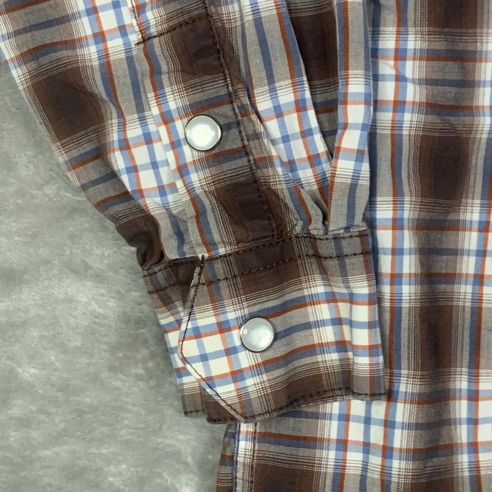 Rough Stock by Panhandle Western Pearl Snap Shirt Boys M 10 Brown Plaid Cowboy - Picture 3 of 9